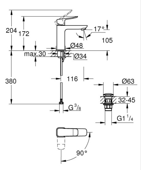 Змішувач для раковини Grohe QuickFix Dice Black ColdStart 1018362430