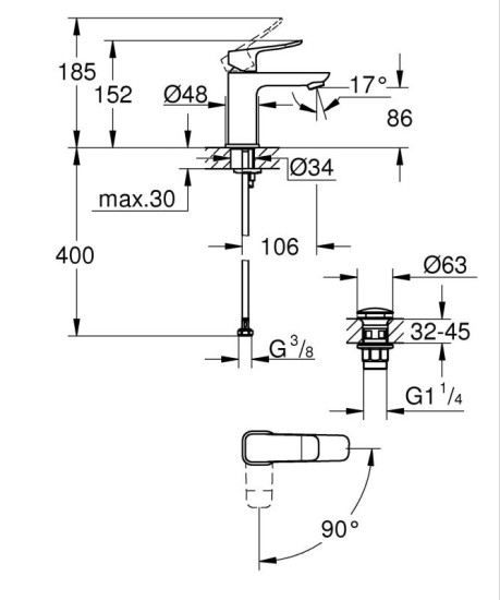 Смеситель для раковины Grohe QuickFix Dice Black ColdStart 1018612430