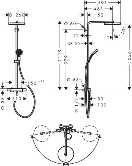 Душова система Hansgrohe Pulsify S Puro Showerpipe 260 1jet з термостатом 24236000 хром