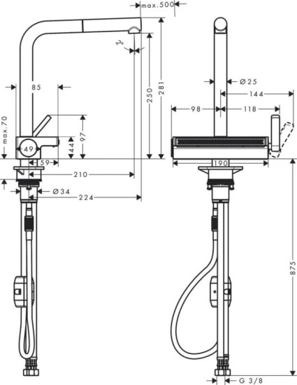 Кухонний змішувач з висувним виливом Hansgrohe Aquno Select M81 хром 73836000