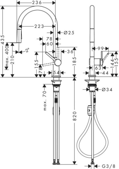 Кухонный смеситель с выдвижным изливом Hansgrohe Talis M54 210 2jet 72800670 чорний матовий