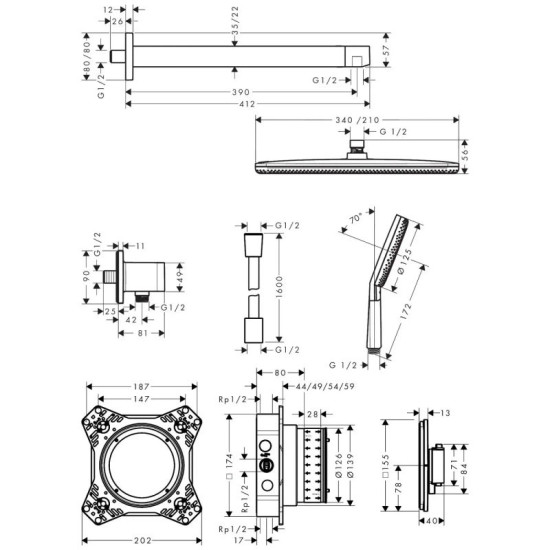 Душевая система скрытого монтажа Hansgrohe Raindance Alive S 300 1jet 6 в1, Matt Black (24630670)