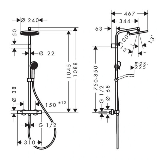 Душова система Hansgrohe Activera S 240 1jet EcoSmart+ Ecostat Fine Varia, Chrome (28083000)