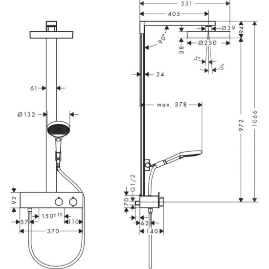 Душевая система Hansgrohe Rainfinity Showerpipe 250 1jet EcoSmart +, ShowerTablet 350, Matt White (28742700)