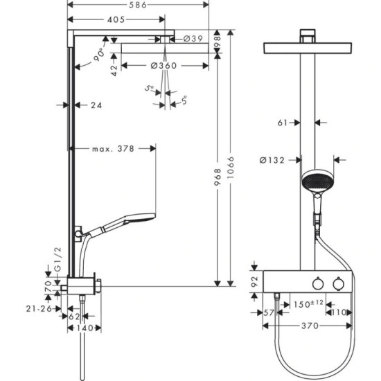 Душова система Hansgrohe Rainfinity Showerpipe 360 1jet с ShowerTablet 350, Matt Black (26853670)