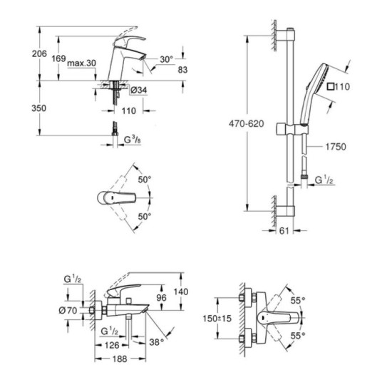 Набір змішувачів Grohe EuroSmart чорний (UA123246M243)