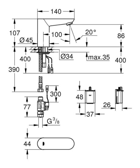 Смеситель для раковины Grohe Euroeco CE без смешивания 6V, хром (36271000)