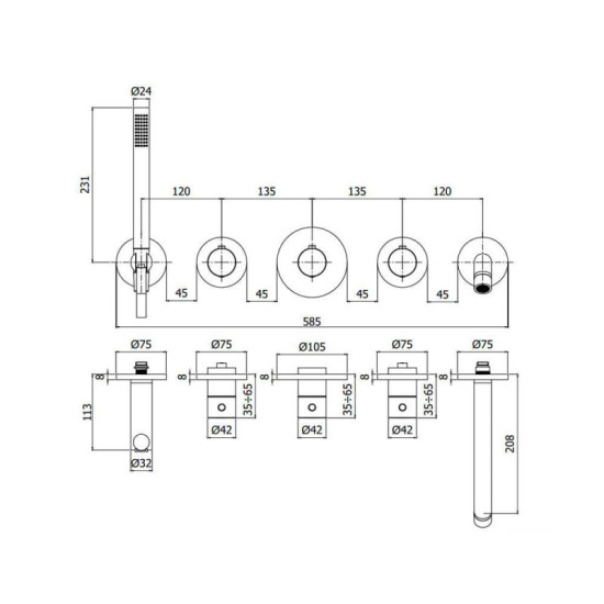 Змішувач прихованого монтажу для ванни Paffoni Modular box, хром (MDE 001CR)