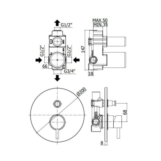 Змішувач прихованого монтажу для душу Paffoni Light Mercury Grey (LIG015MG)
