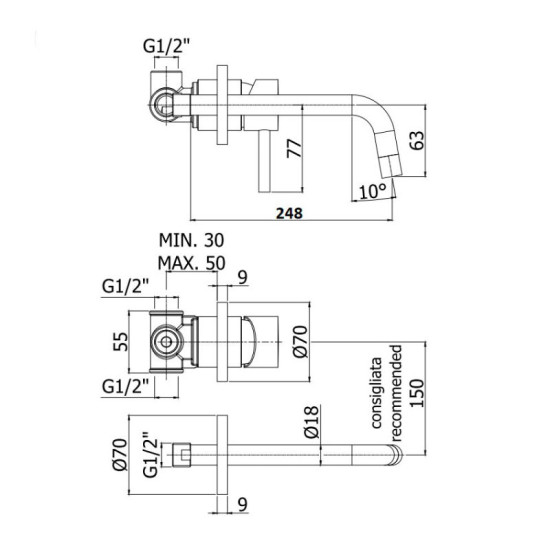 Змішувач прихованого монтажу для раковини Paffoni Light, Honey Gold (LIG007HG70)