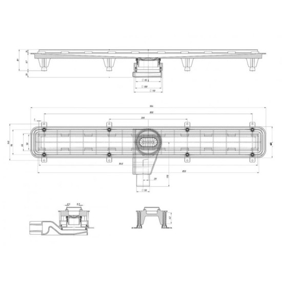 Лінійний трап Waterway Stream 850 мм, чорний з решіткою Wave (нерж/поліров) (WSB900004N1)