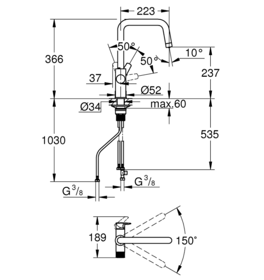 Кухонний змішувач з висувним виливом Grohe QuickFix Start 30631000