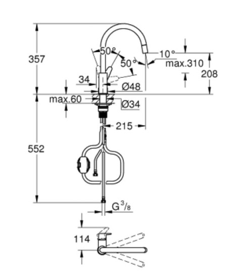 Кухонный смеситель с выдвижным изливом Grohe StartCurve 30562000