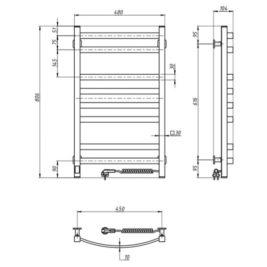 Рушникосушарка Navin Avalon 480х800 Sensor 12-203053-4880 правий, чорний муар