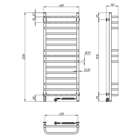 Рушникосушарка Navin Грандіс 480х1200 Sensor 12-108055-4812 з Wi-Fi, правий з таймером, білий