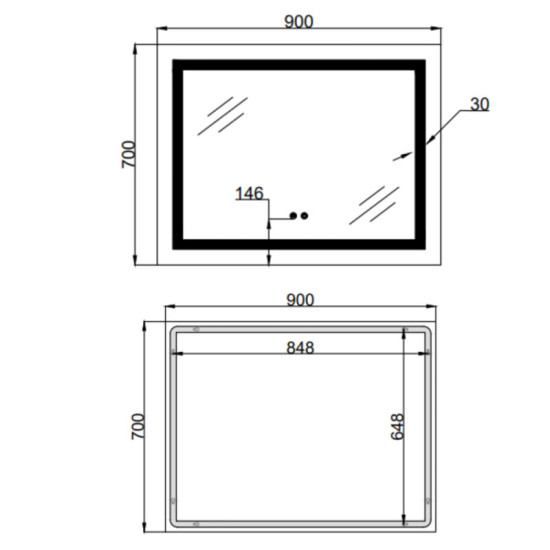 Зеркало Lidz Kubis (KU1) 900х700 с LED-подсветкой Touch LD78LF9049070