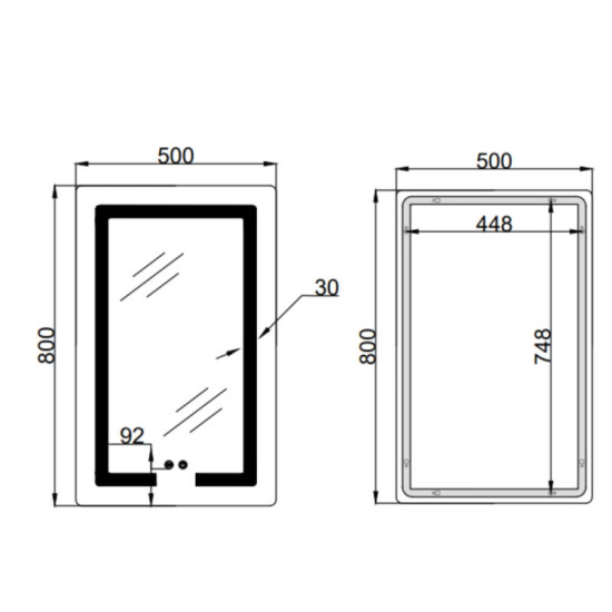 Дзеркало Lidz Kubis (KU2) 500х800 з LED-підсвічуванням Touch LD78LF936508048448