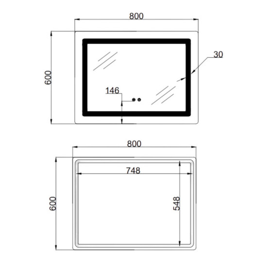 Дзеркало Lidz Kubis (KU2) 800х600 з LED-підсвічуванням Touch LD78LF9048060