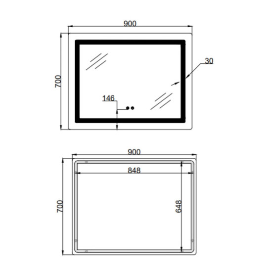 Дзеркало Lidz Kubis (KU2) 900х700 з LED-підсвічуванням Touch LD78LF90448452