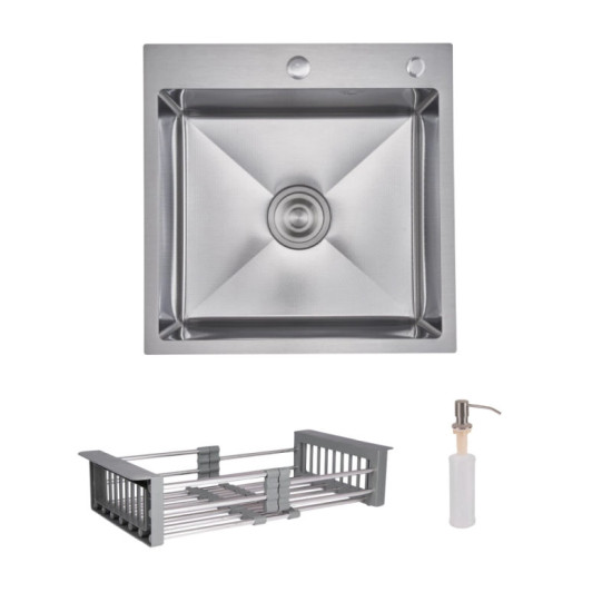 Кухонна мийка Lidz Handmade H5050H Decor Honeycomb з дозатором + Lidz K01G