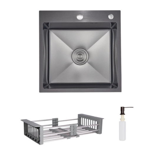 Кухонная мойка Lidz Handmade H5050HB Decor Black PVD Honeycomb с дозатором+ Lidz K01G