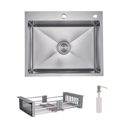 Кухонна мийка Lidz Handmade H6050H Decor Honeycomb з дозатором + Lidz K01G