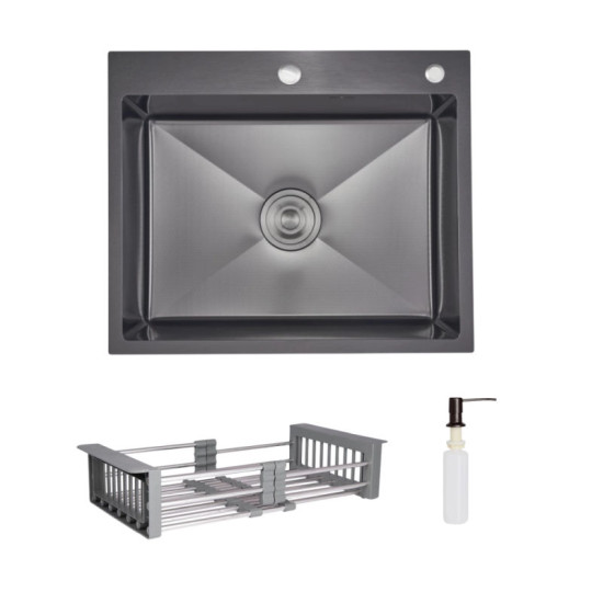 Кухонная мойка Lidz Handmade H6050HB Decor Black PVD Honeycomb с дозатором+ Lidz K01G