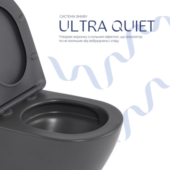 Унитаз подвесной Qtap Robin Ultra Quiet 490×365×325 Anthracite, Slim Duroplast / Soft-close / Quick Release QT13332381АSAN