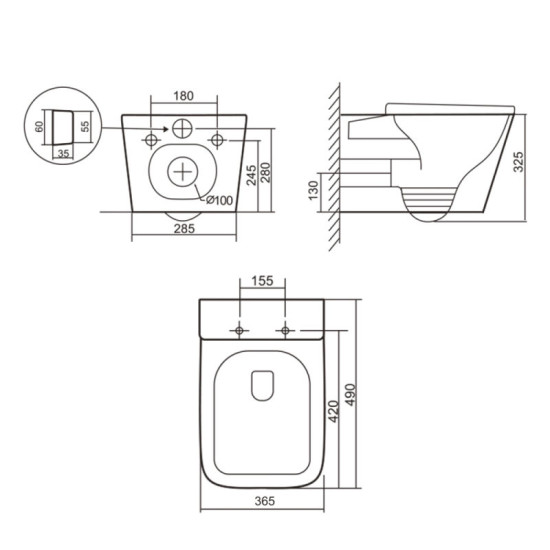 Унітаз підвісний Qtap Tern Ultra Quiet 490×365×325 Anthracite, Slim Duroplast / Soft-close / Quick Release QT17332303ASAN