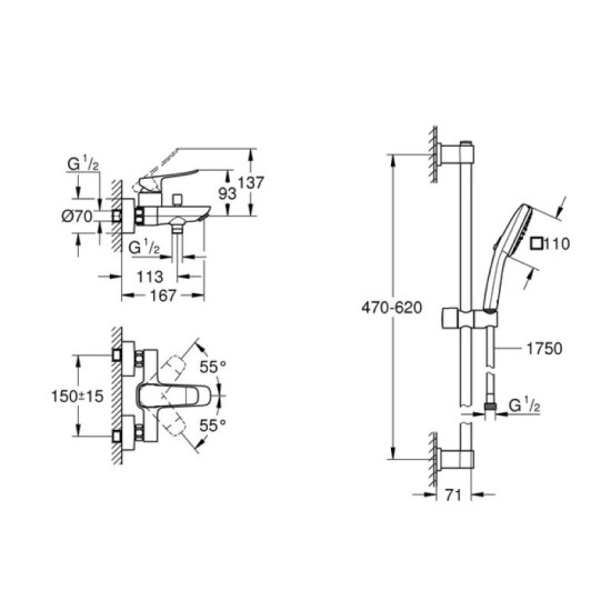 Смеситель для ванны Grohe QuickFix Dice&Vitalio Comfort BF101872VC