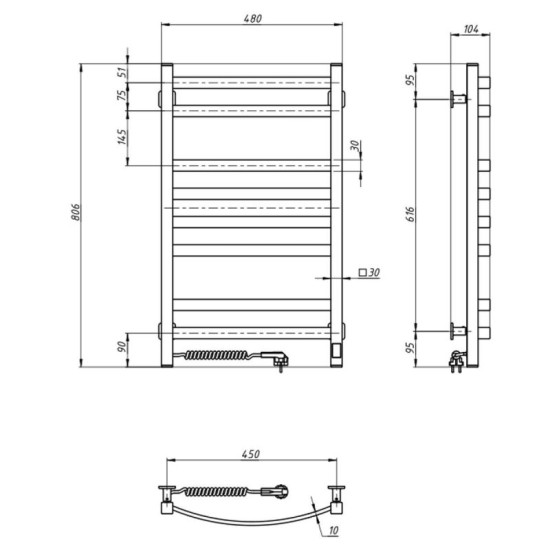 Рушникосушарка Navin Avalon 480х800 Sensor 12-203153-4880 лівий, чорний муар