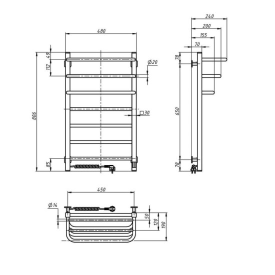 Рушникосушарка Navin Fortis 480х800 Sensor 12-253153-4880 лівий, чорний муар