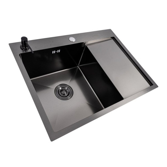 Кухонна мийка Valeso Handmade Decor 65*50 L PVD чорна (сифон круглий, 3,0/0,8)