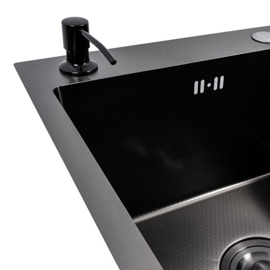 Кухонна мийка Valeso Handmade Decor 65*50 L PVD чорна (сифон круглий, 3,0/0,8)