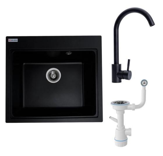 Кухонна мийка Valeso 5852 VESTA чорна Valeso BG76 + Сифон 1041