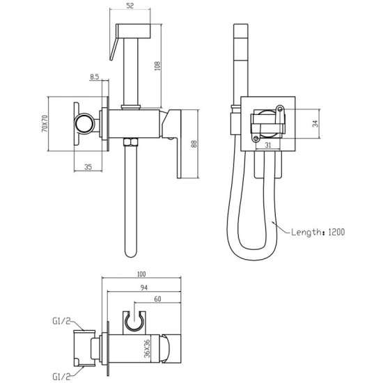 Гігієнічний душ із змішувачем Mixxus Premium Kvadro 333 Inner (MI6925)
