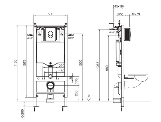 Инсталляция для подвесного унитаза Koer KT-0503-01 500x126x1150mm с панелью смыва KT-0606-01 Хром (KR5347)