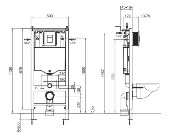 Інсталяція для підвісного унітазу Koer KT-0504-01 500x126x1150mm з панеллю змиву KT-0607-01 Хром (KR5348)