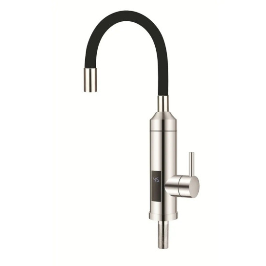 Проточний водонагрівач Zerix ELW35-EF-BLACK 3,3kW нержавіюча сталь, з індикатором температури та чорним виливом (ZX5970)