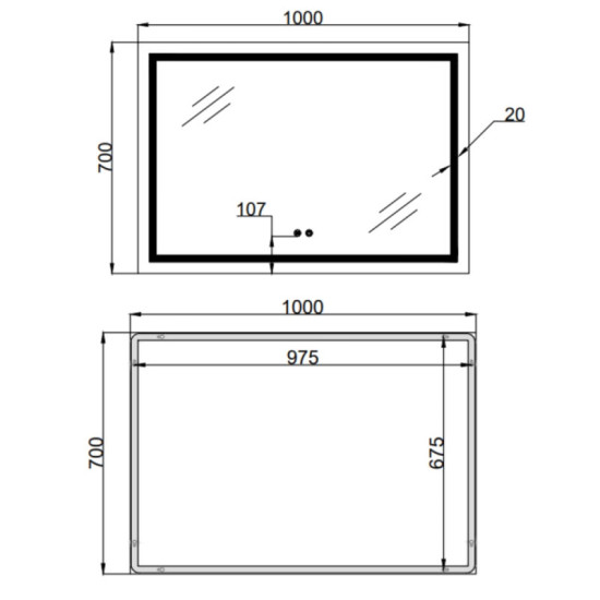 Дзеркало Qtap Mideya (MI1) 1000х700 з LED-підсвічуванням Touch, з антизапот., диммером, рег. яскравості QT2078NCF10070