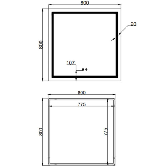 Зеркало Qtap Mideya (MI1) 800x800 с LED-подсветкой Touch, с антизапот., диммером, рег. яркости QT2078NCF808048477