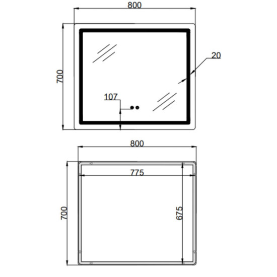 Дзеркало Qtap Mideya (MI2) 800х700 з LED-підсвічуванням Touch, з антизапот., З диммером, рег. яскравості QT2078NCF807048476