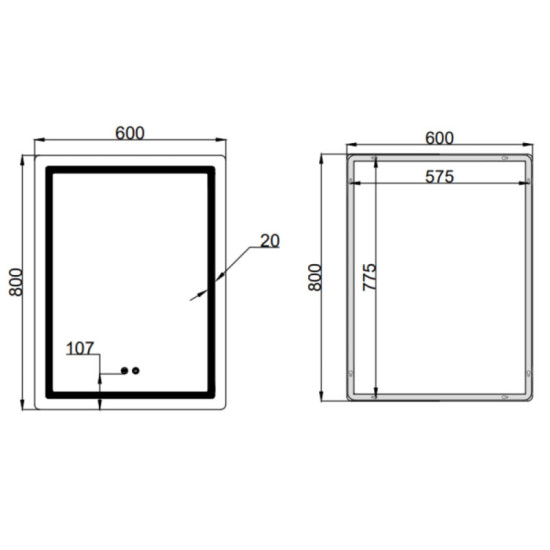 Дзеркало Qtap Mideya (MI2) 600х800 з LED-підсвічуванням Touch, з антизапот., Диммер, рег. яскравості QT2078F6080