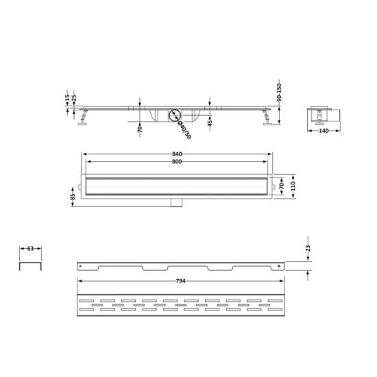 Лінійний трап Qtap Taurus FD800 (PVD) із сухим затвором 800 мм QTTAU80048905