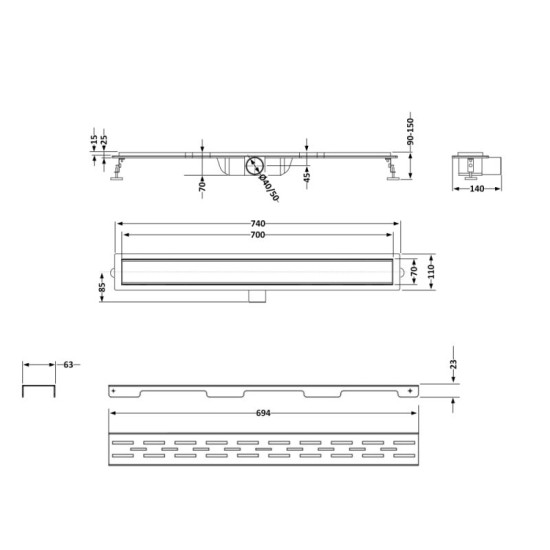 Лінійний трап Qtap Taurus FD700 (PVD) із сухим затвором 700 мм QTTAU70048902