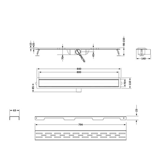 Лінійний трап Qtap Taurus FD800 (BLA) із сухим затвором 800 мм QTTAU80048906