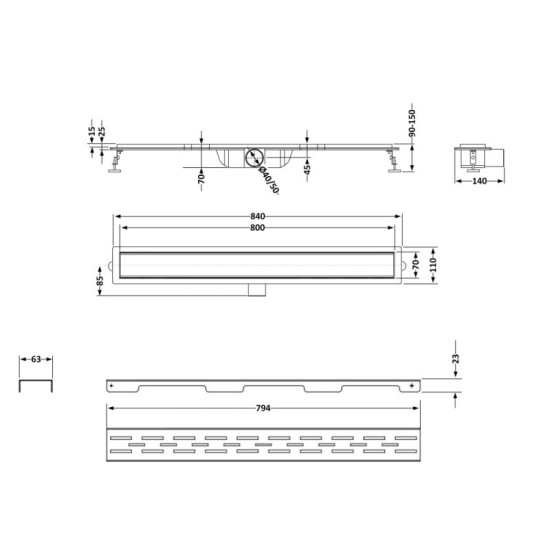 Лінійний трап Qtap Taurus FD800 (NKS) із сухим затвором 800 мм QTTAU80048904