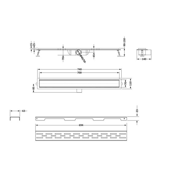 Линейный трап Qtap Taurus FD700 (BLA) с сухим затвором 700 мм QTGRATEBLAFD700