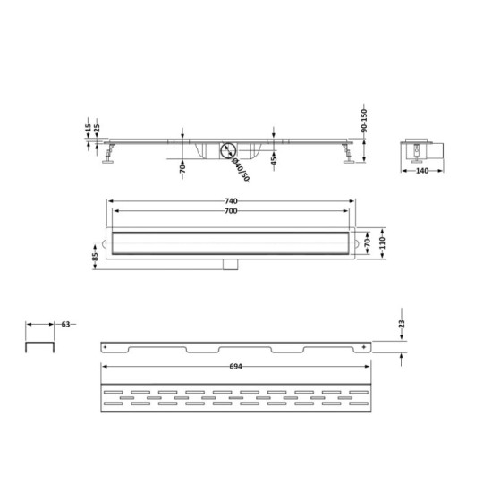 Линейный трап Qtap Taurus FD700 (NKS) с сухим затвором 700 мм