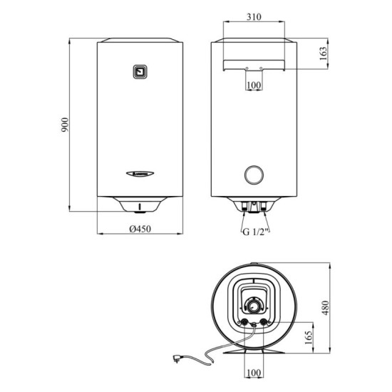Водонагрівач Ariston PRO1 R 100 V 1,5K PL DRY із сухим ТЕНом 3201452